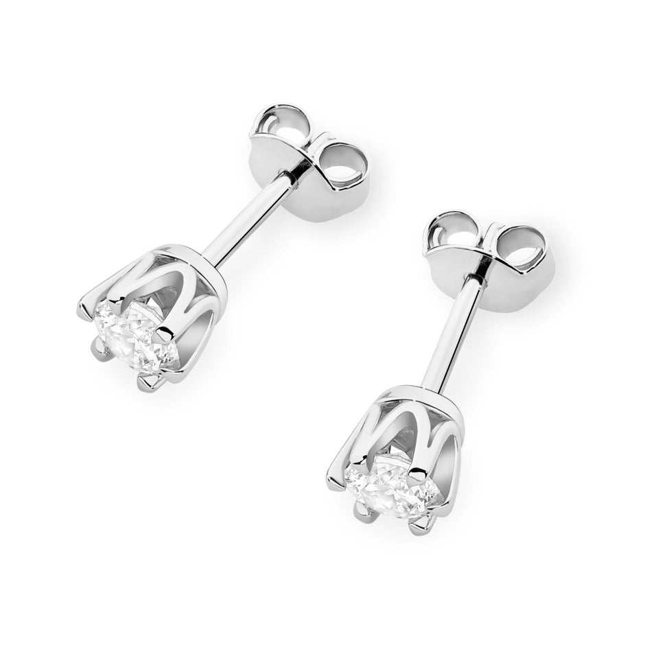 White Gold Earrings with 0.30 ct Diamonds | 585 (14k) White Gold Stud Earrings
