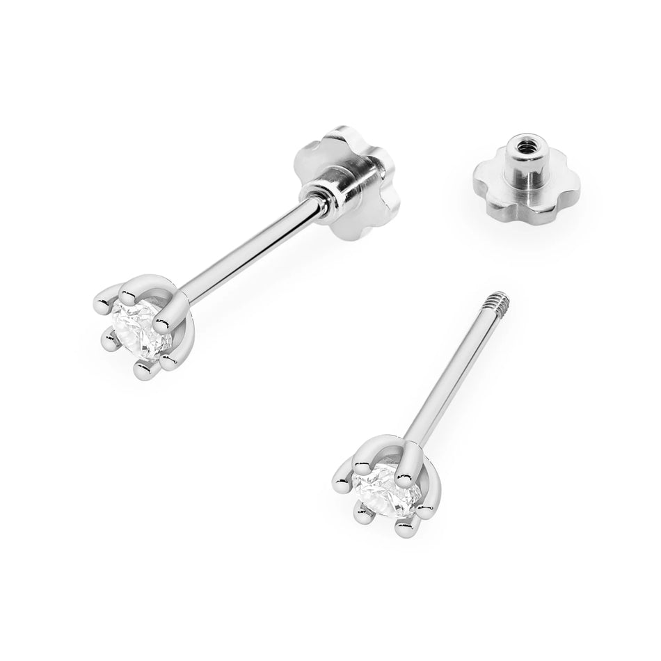 White Gold Earrings with 0.08 ct Diamonds | 585 (14k) White Gold Screw Back Stud Earrings
