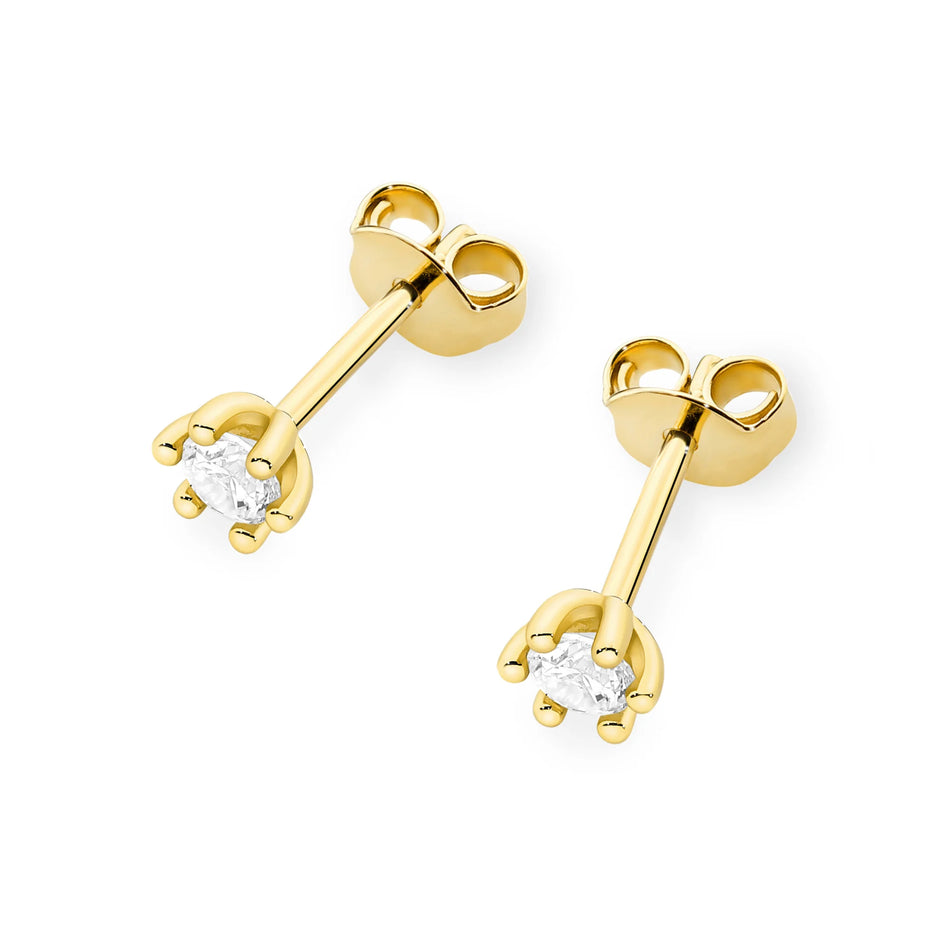 Gold Earrings with 0.08 ct Diamonds | 585 (14k) Gold Stud Earrings