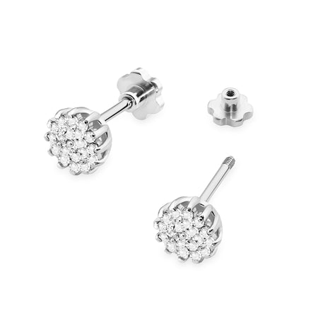 White Gold Earrings with 0.19 ct Diamonds | 585 (14k) White Gold Screw Back Stud Earrings
