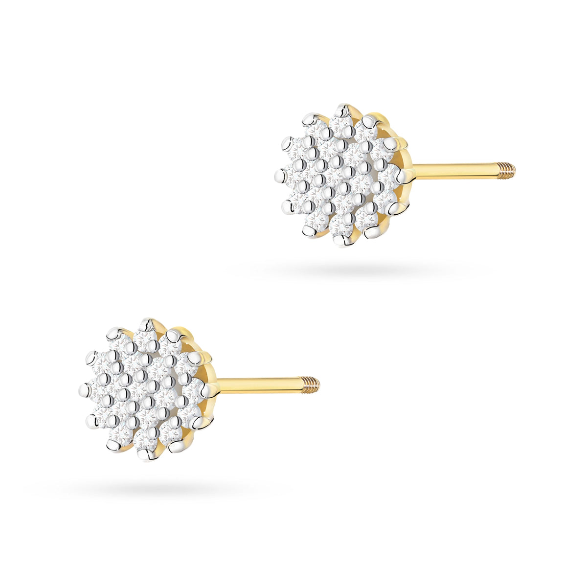 Gold Earrings with 0.19 ct Diamonds | 585 (14k) Gold Screw Back Stud Earrings