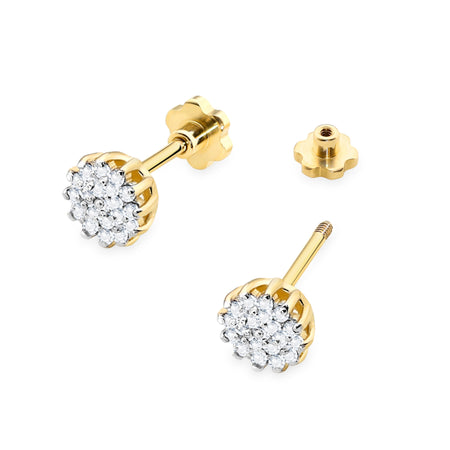 Gold Earrings with 0.19 ct Diamonds | 585 (14k) Gold Screw Back Stud Earrings