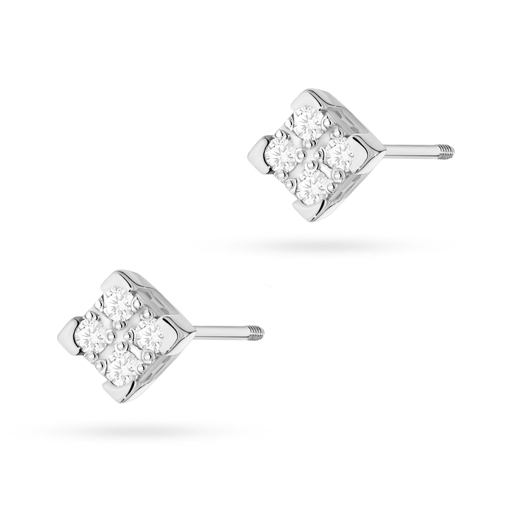 White Gold Earrings with 0.16 ct Diamonds | 585 (14k) White Gold Screw Back Stud Earrings