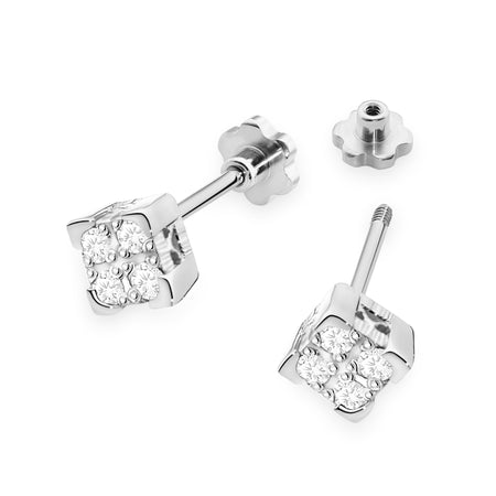 White Gold Earrings with 0.16 ct Diamonds | 585 (14k) White Gold Screw Back Stud Earrings
