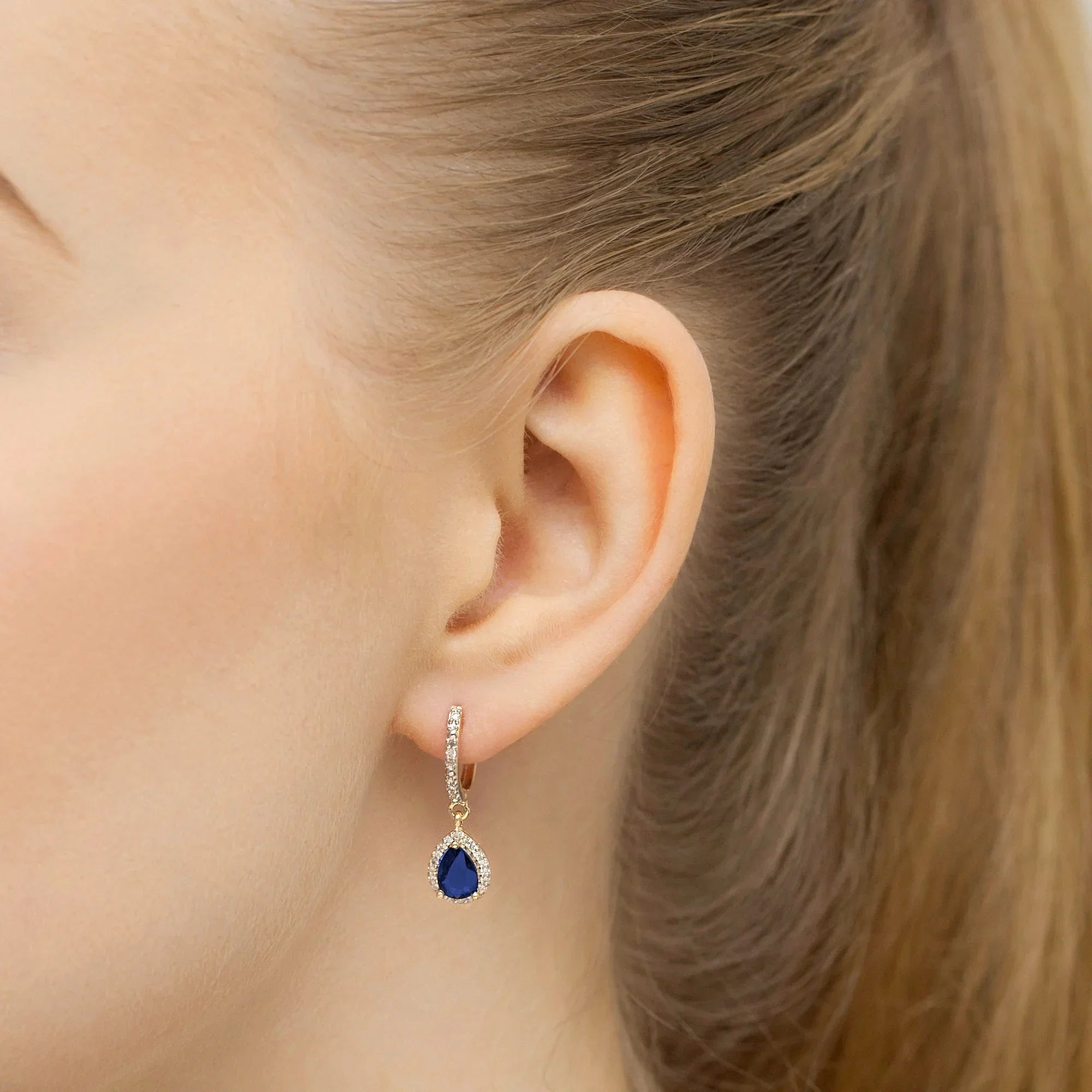Gold Earrings with 0.60 ct Sapphires and 0.26 ct Diamonds | 585 (14k) Gold Hinged Hoop Clasp Earrings