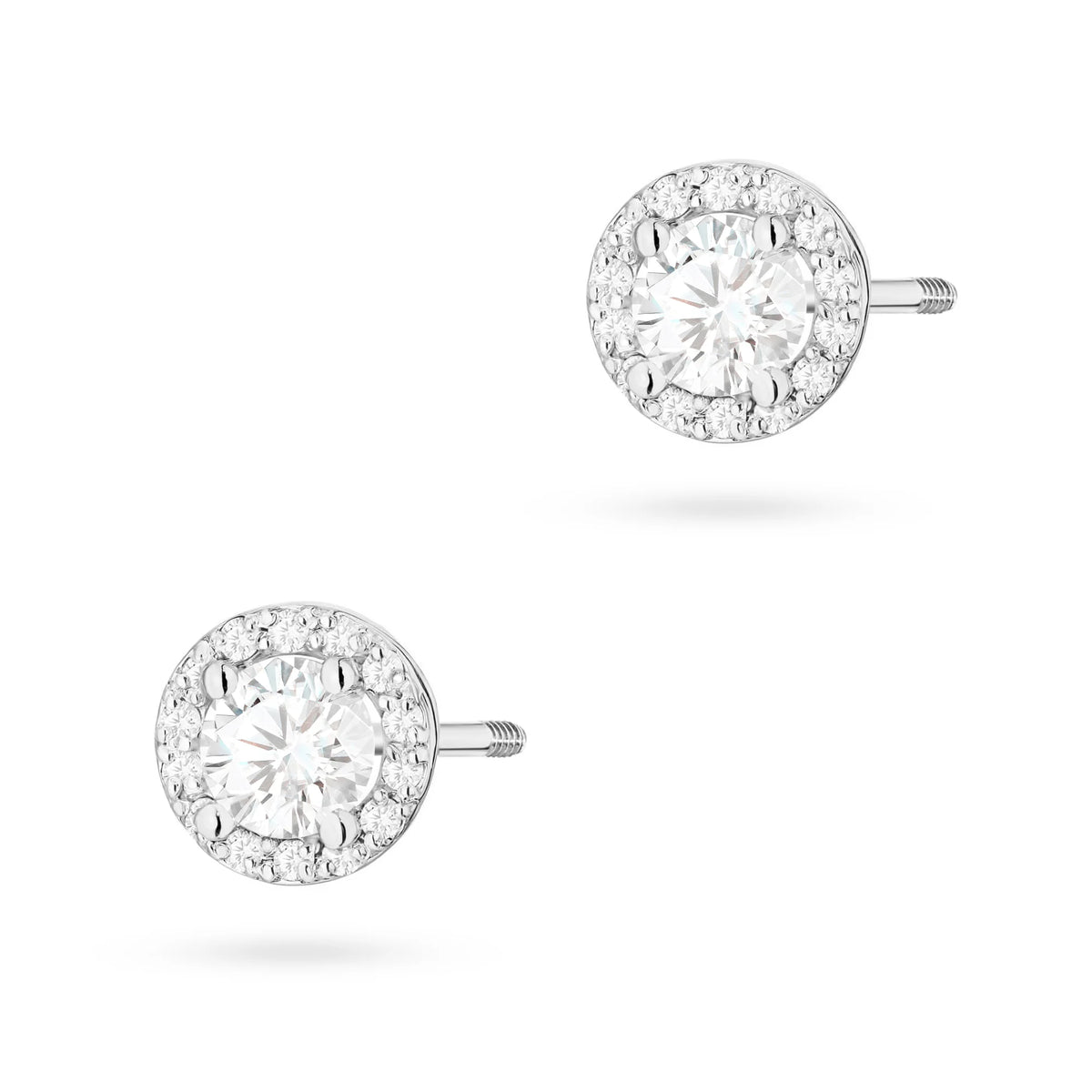 White Gold Earrings with 0.40 ct and 0.241 ct Diamonds | 585 (14k) White Gold Screw Back Stud Earrings