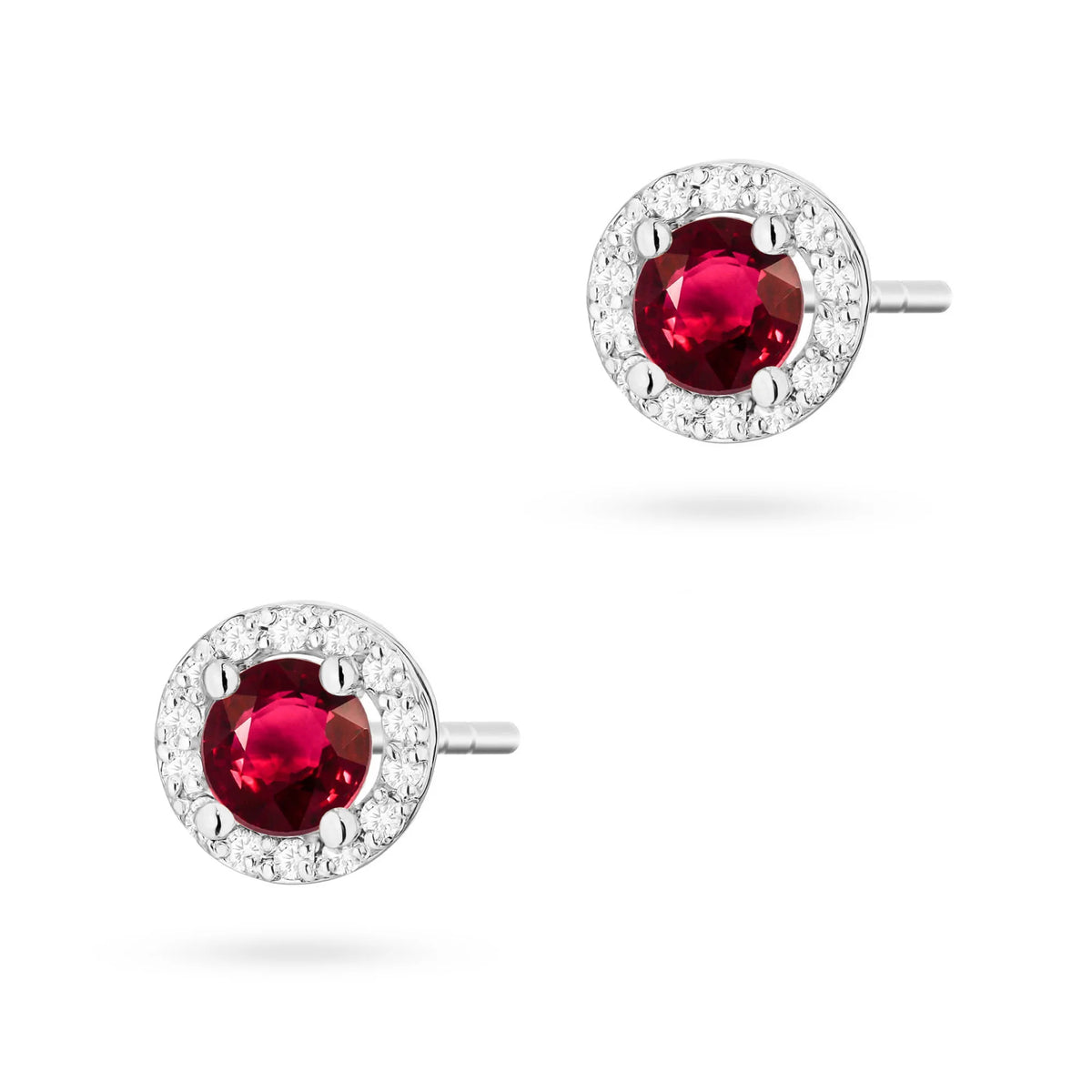 White Gold Earrings with 0.60 ct Rubies and 0.241 ct Diamonds | 585 (14k) White Gold Stud Earrings
