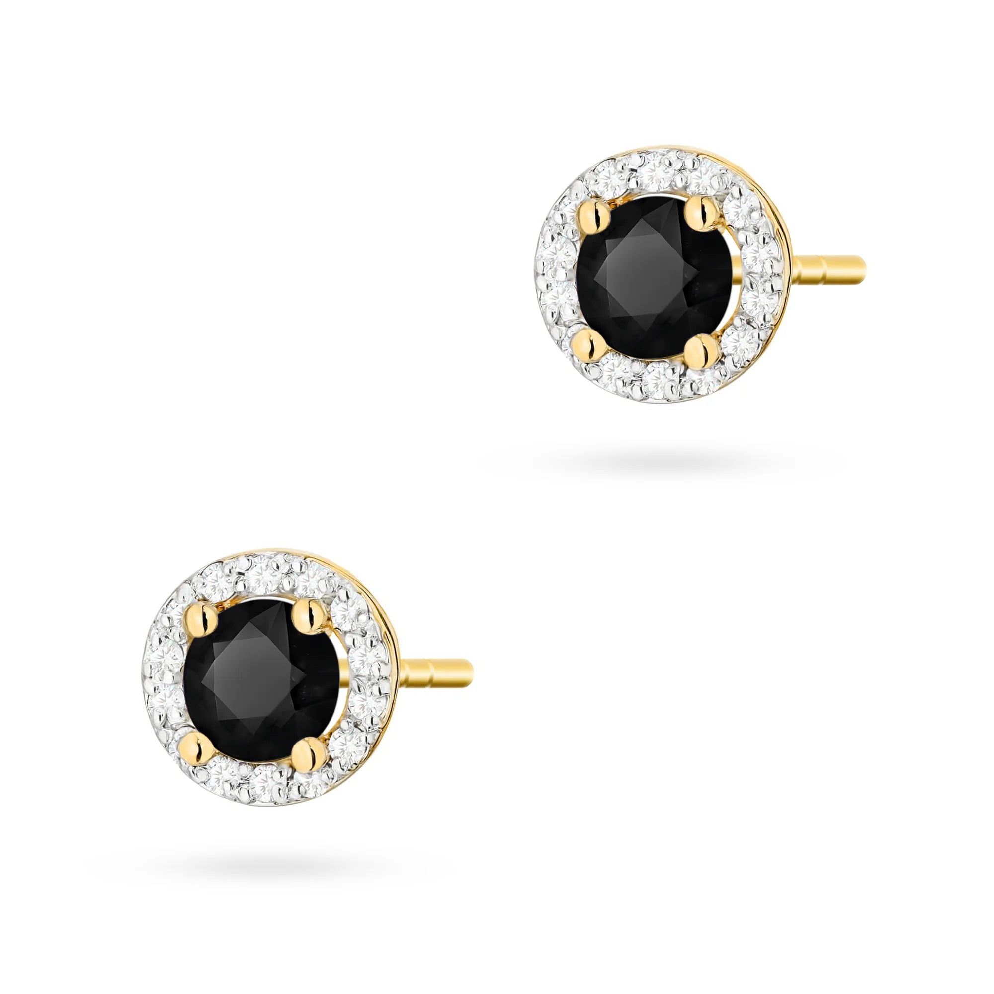 Gold Earrings with 0.50 ct Black Diamonds and 0.241 ct Diamonds | 585 (14k) Gold Stud Earrings
