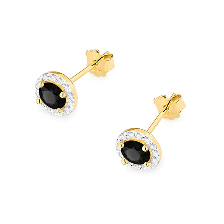 Gold Earrings with 0.50 ct Black Diamonds and 0.241 ct Diamonds | 585 (14k) Gold Stud Earrings