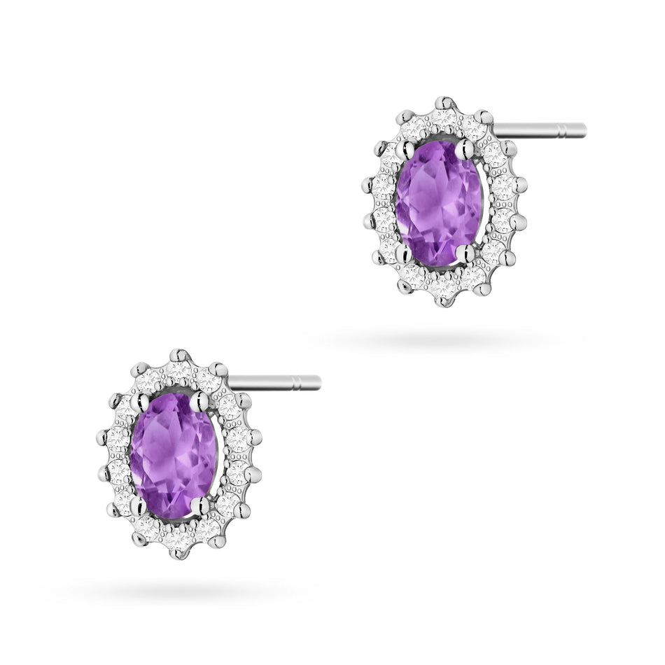 White Gold Earrings with 0.40 ct Amethysts and 0.24 ct Diamonds | 585 (14k) White Gold Stud Earrings