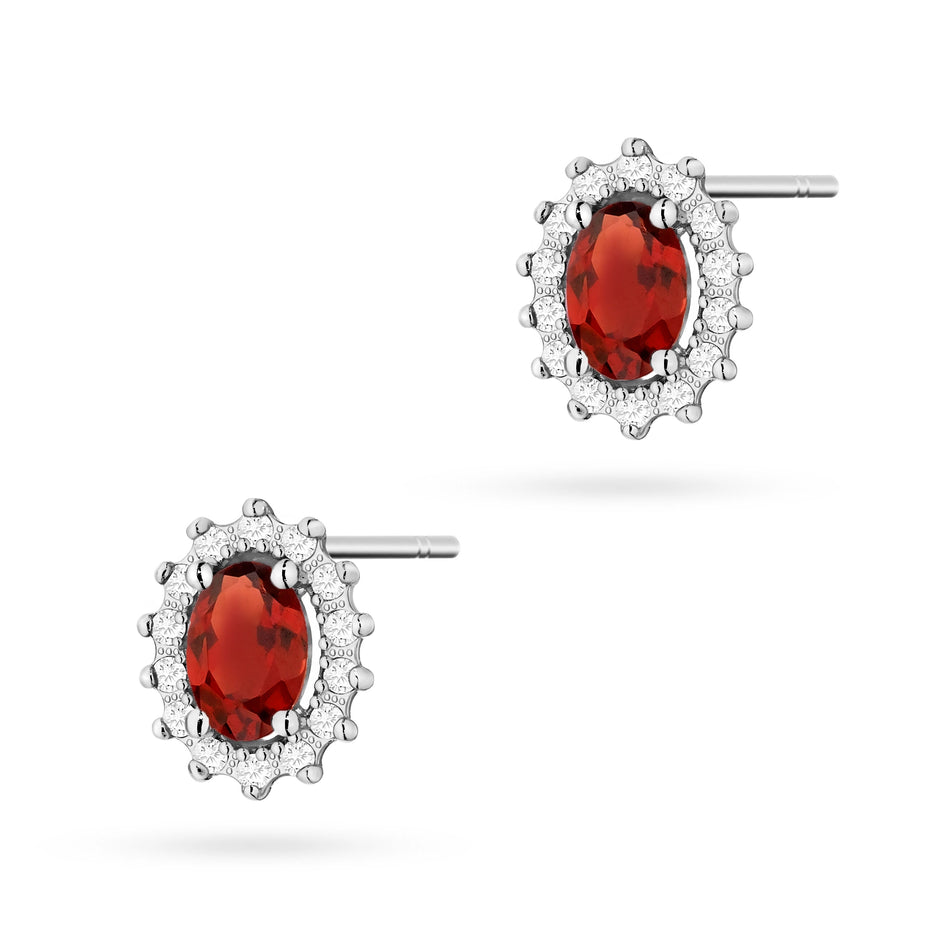 White Gold Earrings with 0.50 ct Garnets and 0.24 ct Diamonds | 585 (14k) White Gold Stud Earrings