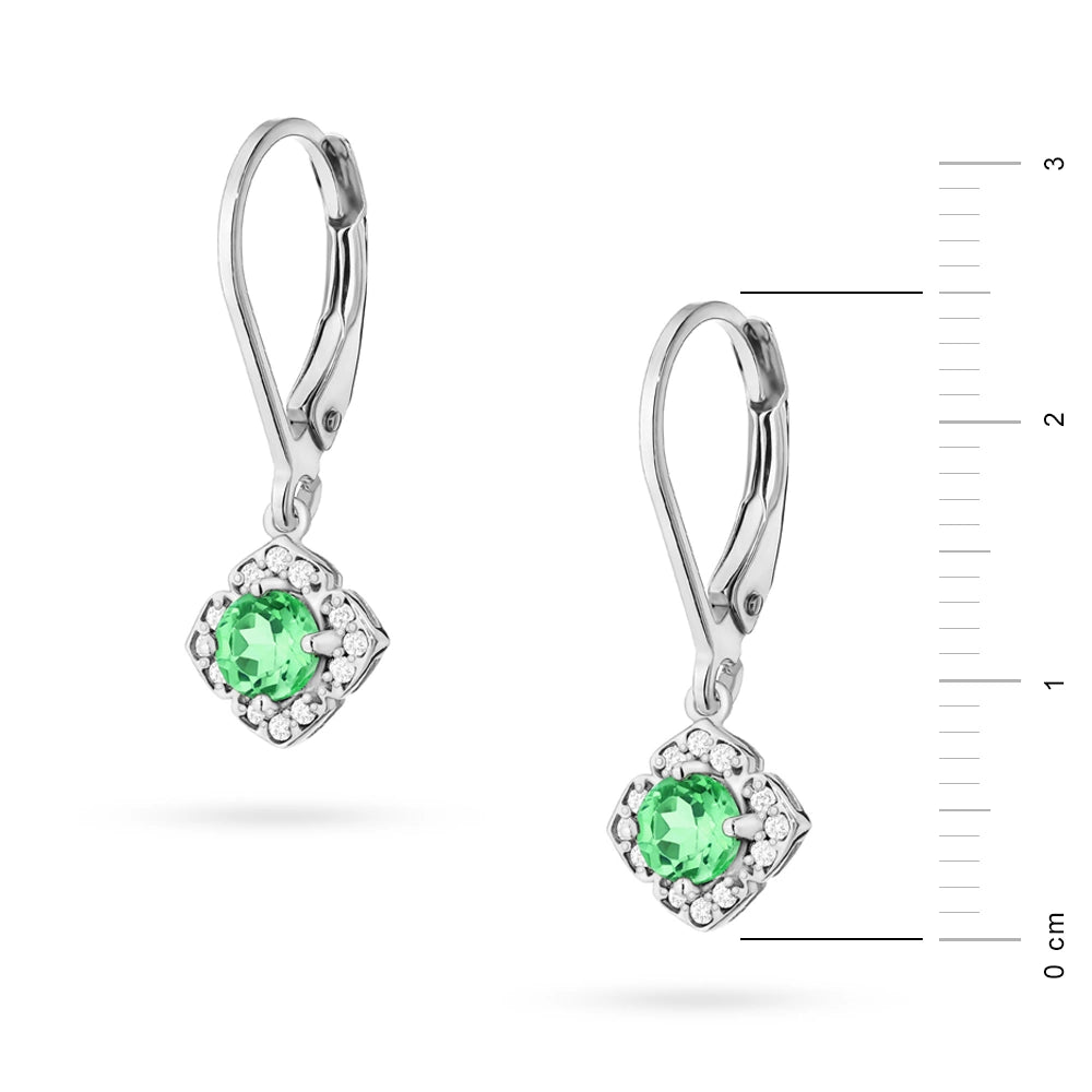 White Gold Earrings with 0.30 ct Emeralds and 0.12 ct Diamonds | 585 (14k) White Gold English Clasp Earrings