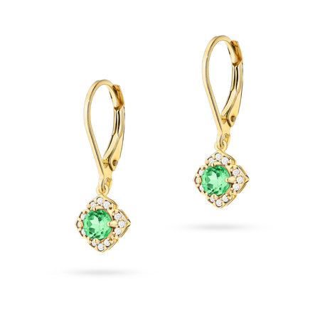 Gold Earrings with 0.30 ct Emeralds and 0.12 ct Diamonds | 585 (14k) Gold English Clasp Earrings