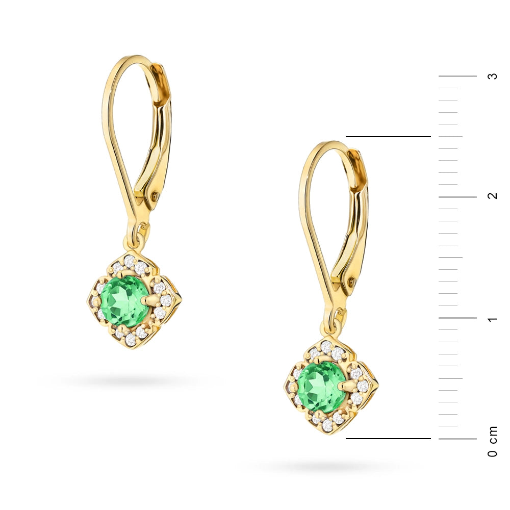 Gold Earrings with 0.30 ct Emeralds and 0.12 ct Diamonds | 585 (14k) Gold English Clasp Earrings