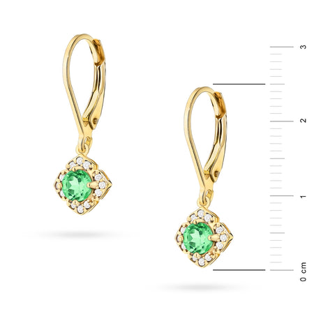 Gold Earrings with 0.30 ct Emeralds and 0.12 ct Diamonds | 585 (14k) Gold English Clasp Earrings