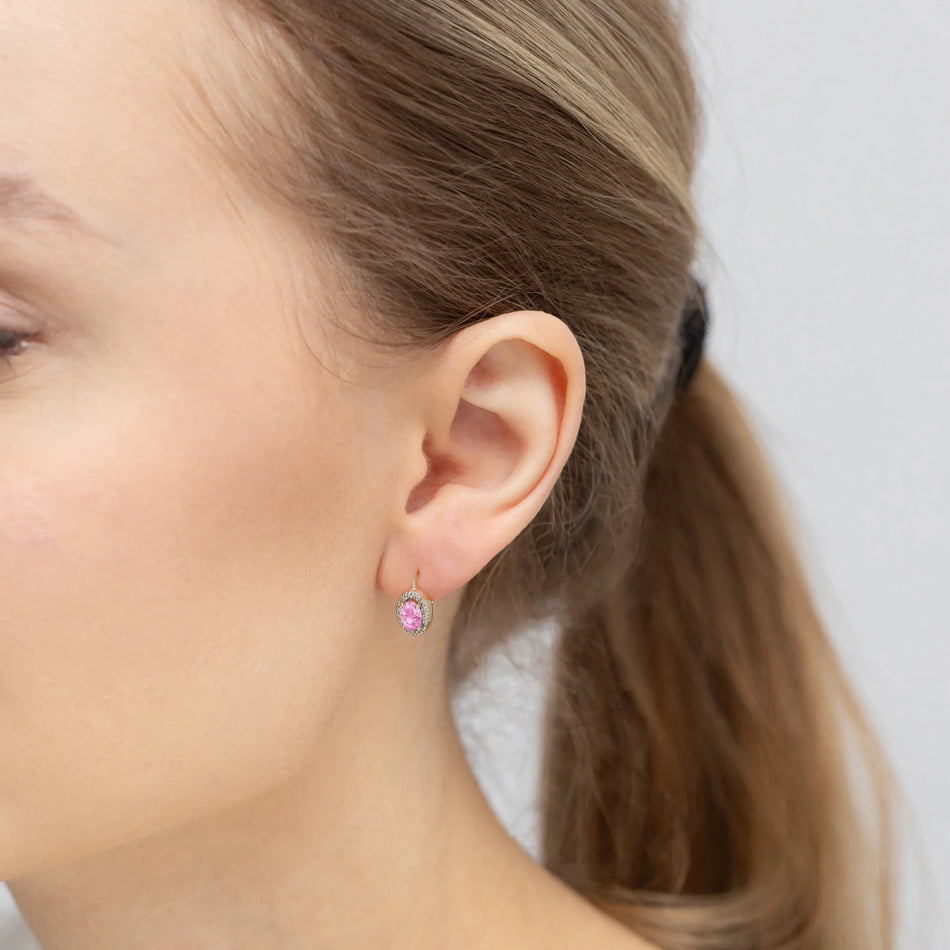White Gold Earrings with 0.45 ct Pink Sapphires and 0.16 ct Diamonds | 585 (14k) White Gold English Clasp Earrings