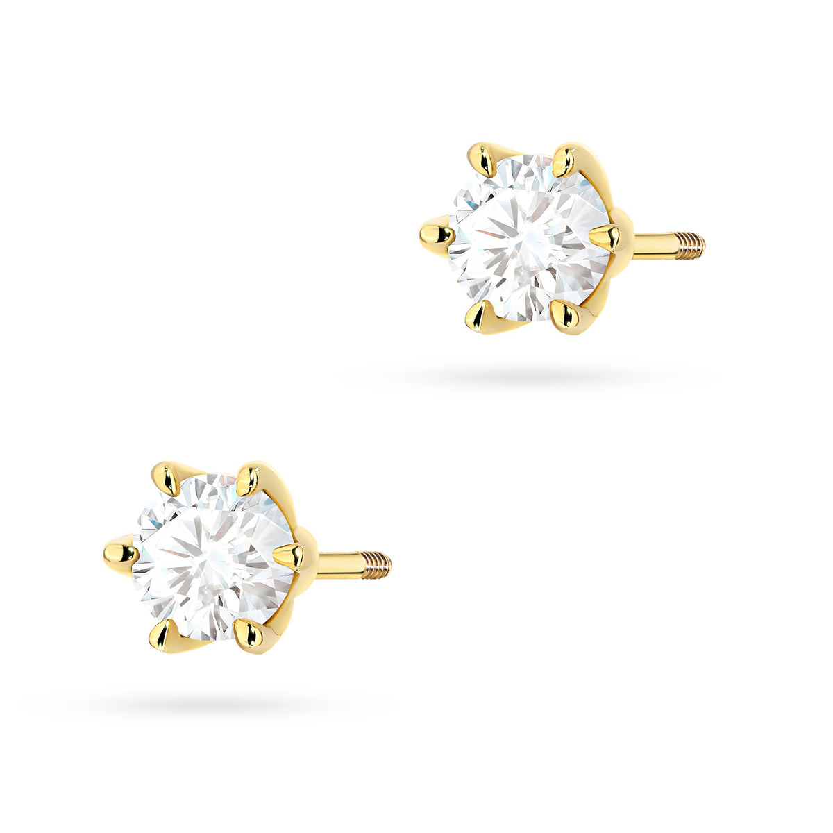 Gold Earrings with 2 x 0.50 ct Diamonds | 585 (14k) Gold Screw Back Stud Earrings