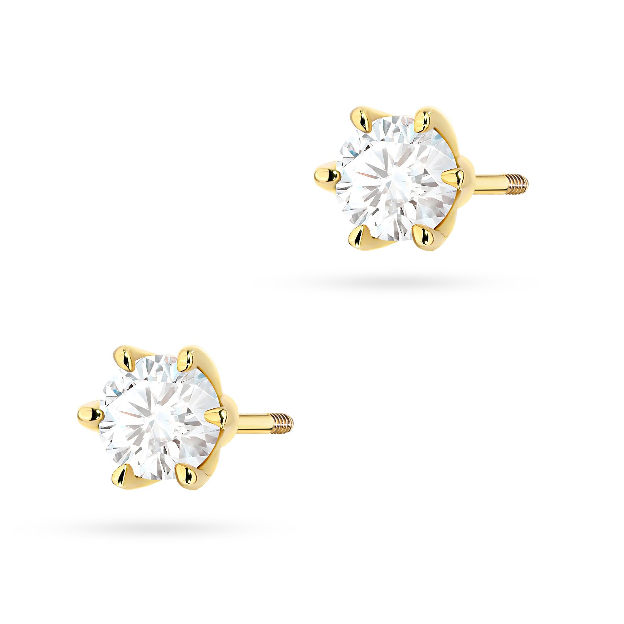 Gold Earrings with 2 x 0.50 ct Diamonds | 585 (14k) Gold Screw Back Stud Earrings