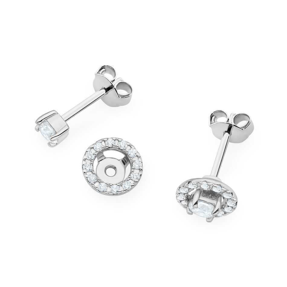White Gold Earrings with 2 x 0.10 ct and 0.005 ct Lab-Grown Diamonds | 585 (14k) White Gold Stud Earrings
