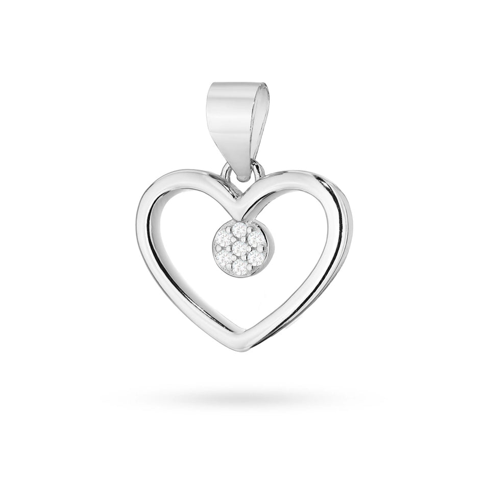 Silver pendant set — heart with cubic zirconia in a circle