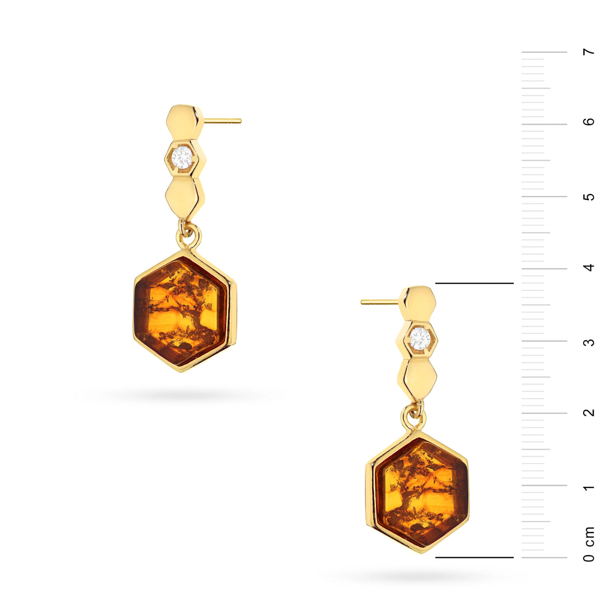 náušnice zo striebra pozlátené zlatom s prírodným jantárom geometrické k1880-925-z