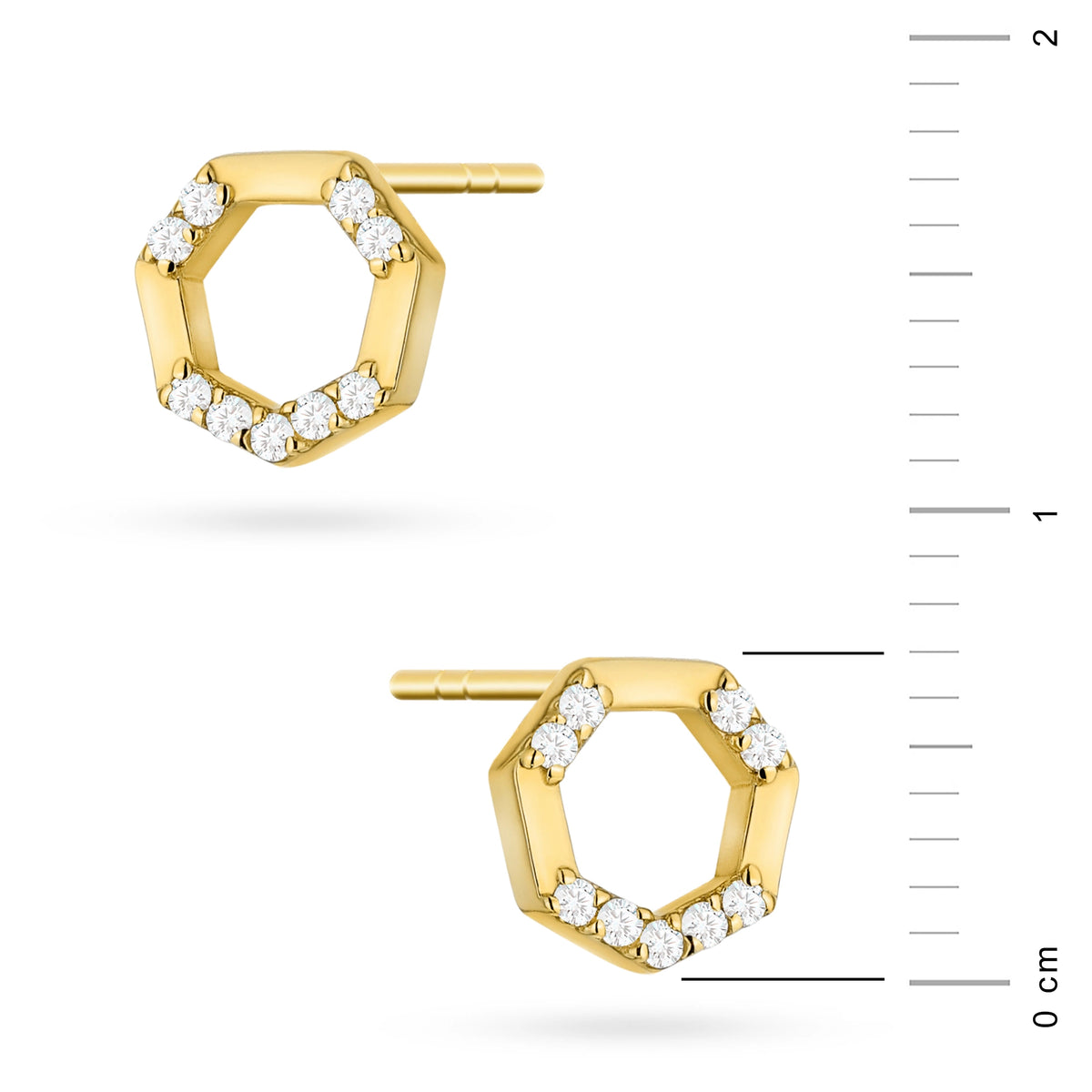 náušnice so zlatými puzetami a geometrickými zirkónmi k1940 14k 585 b