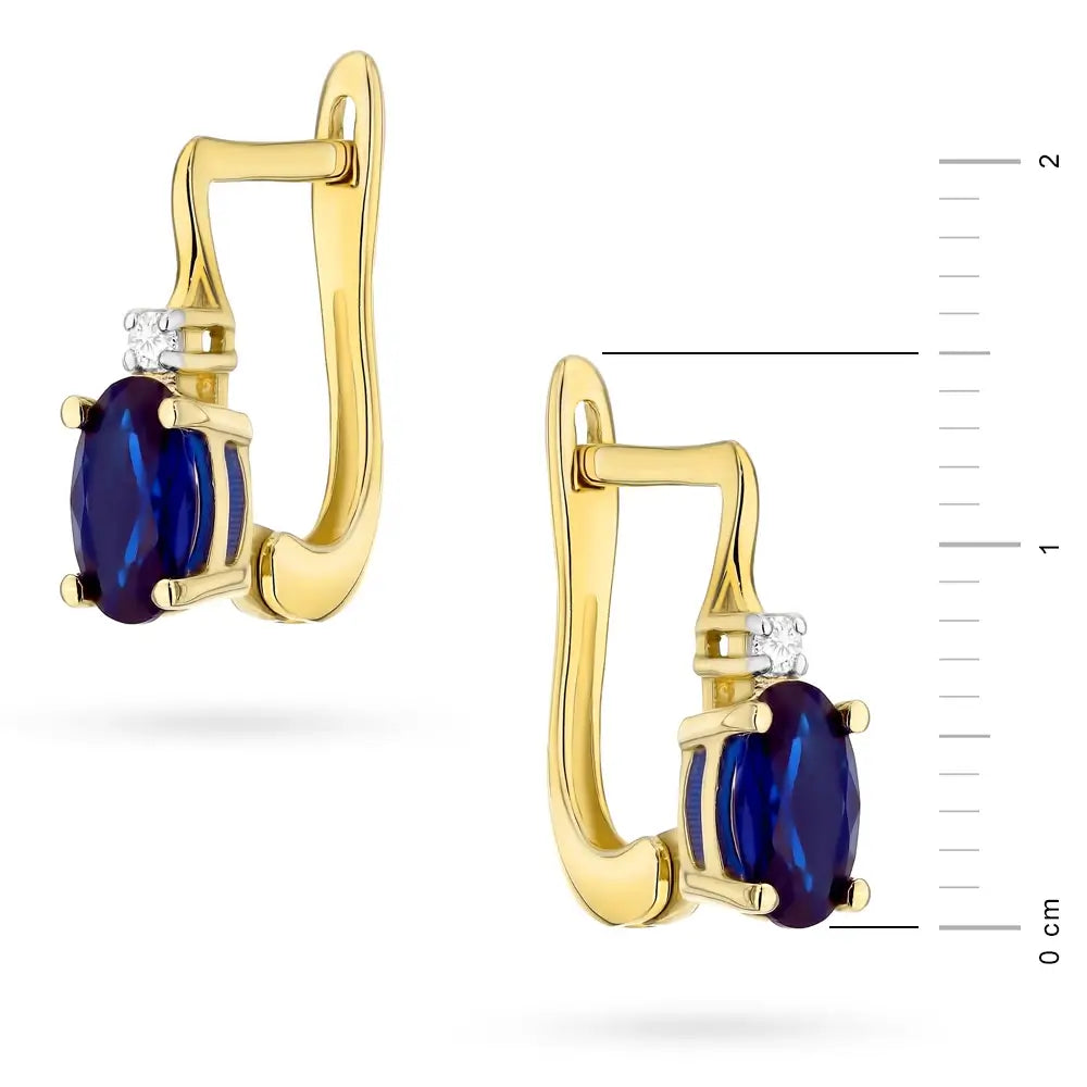 Zlaté náušnice so zafírom 0,70 ct a diamantmi