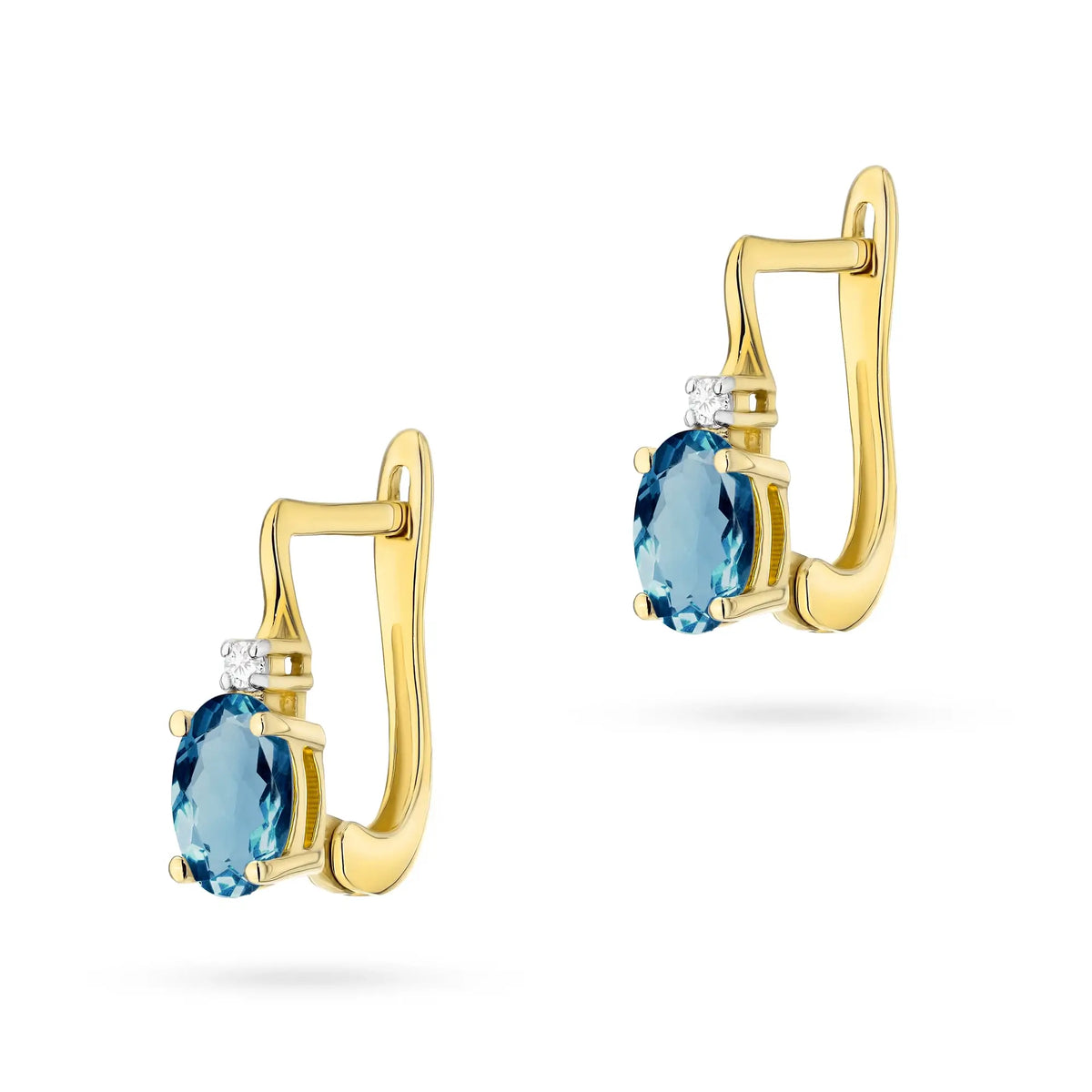 Zlaté náušnice s 0,50 ct topásom London Blue a diamantmi