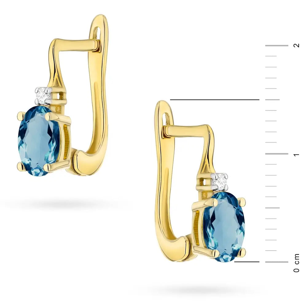 Zlaté náušnice s 0,50 ct topásom London Blue a diamantmi
