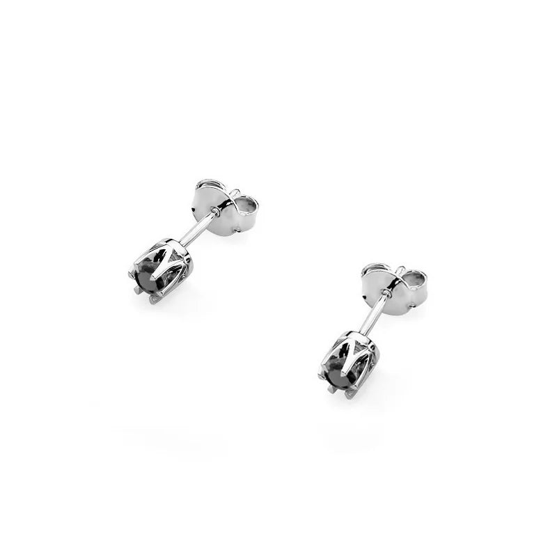 White Gold Earrings with 0.12 ct Black Diamonds | 585 (14k) White Gold Stud Earrings