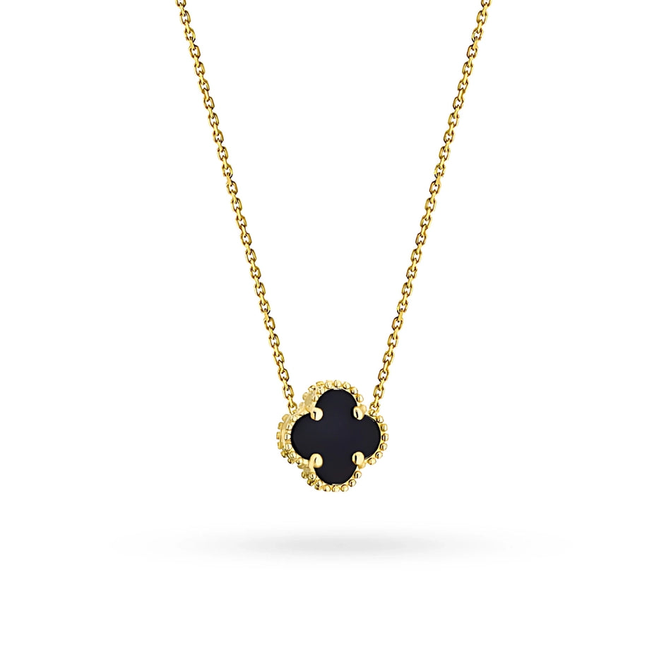 Gold necklace with black clover