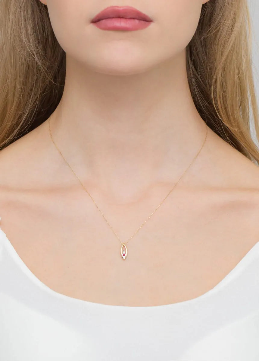 zlatý náhrdelník s diamantmi 0,03 ct a rubínom 0,05 ct n0031-rur-01
