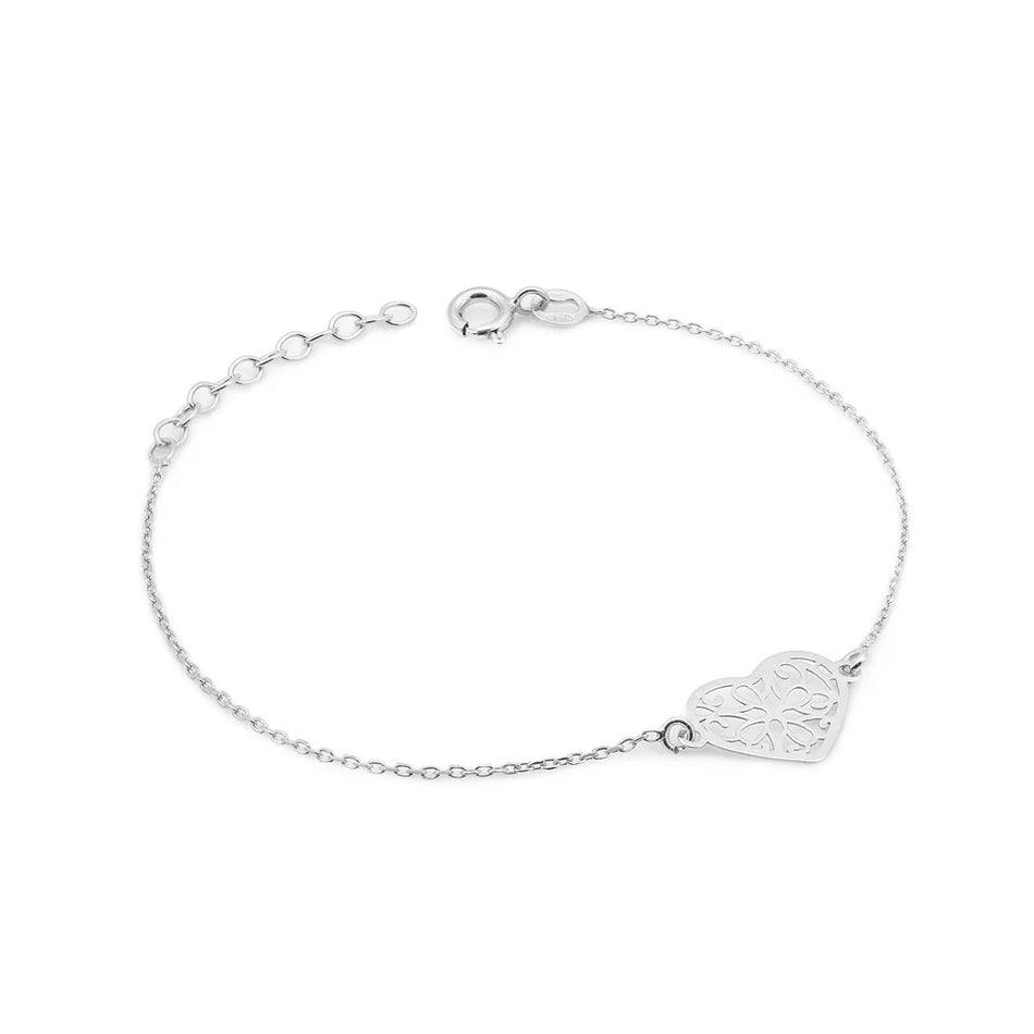 Silver Jewelry Set Necklace and Bracelet with Openwork Heart