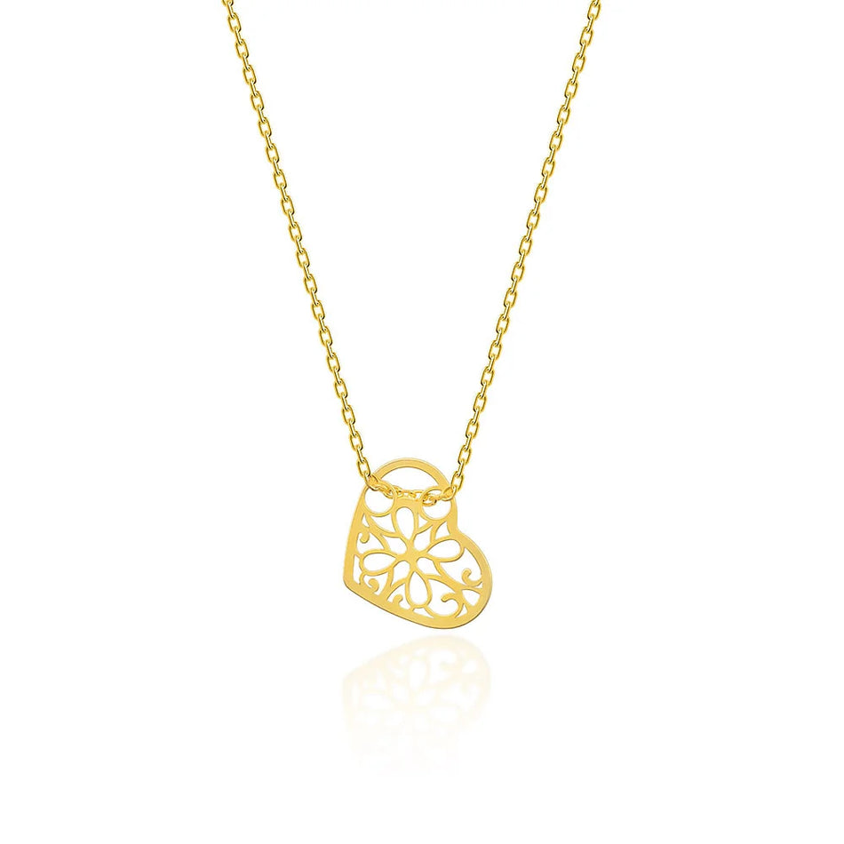 Gold Plated Silver Jewelry Set Necklace and Bracelet with Openwork Heart