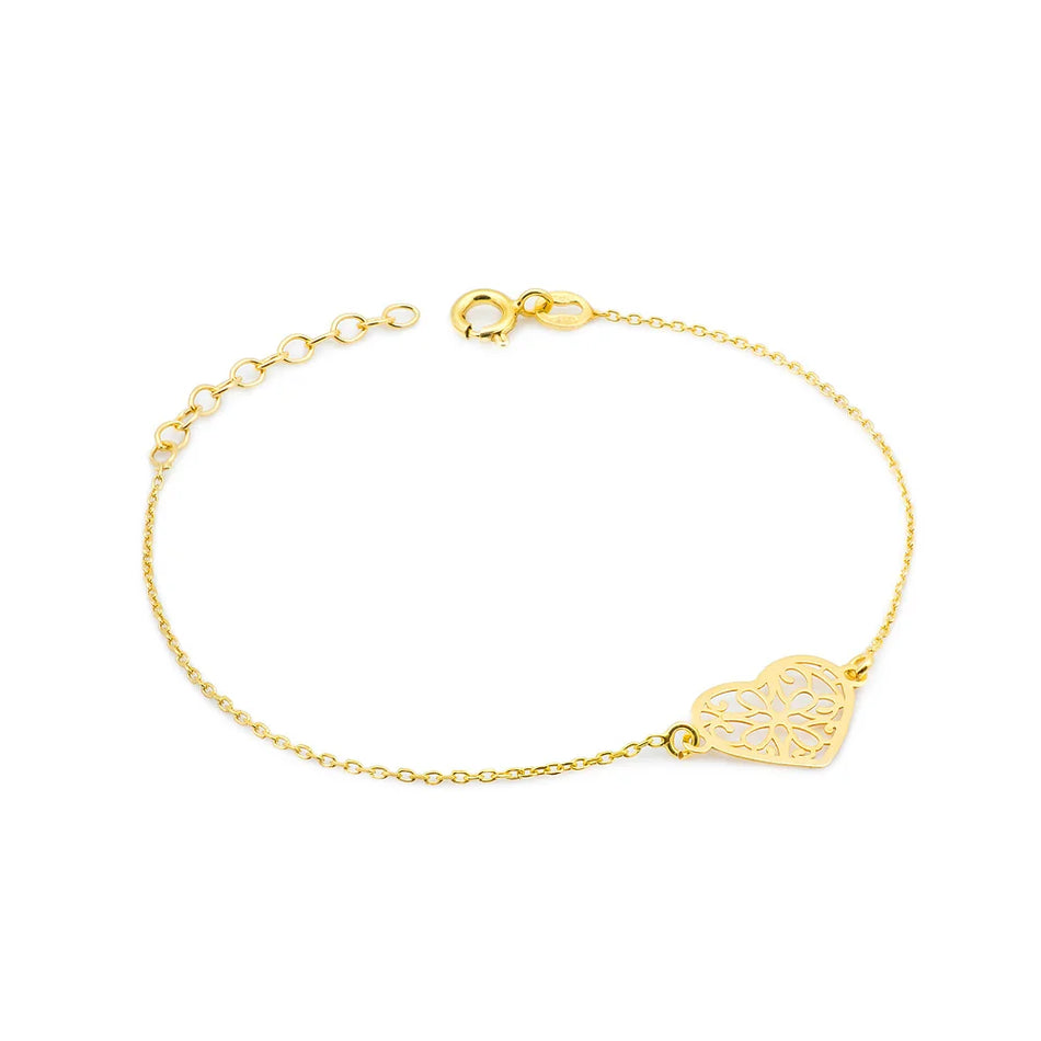 Gold Plated Silver Jewelry Set Necklace and Bracelet with Openwork Heart