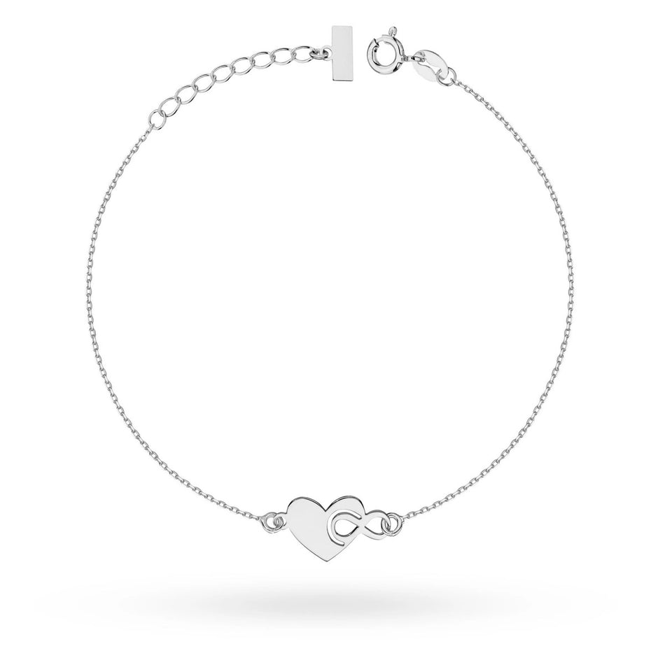 Silver necklace and bracelet set — small heart with infinity symbol