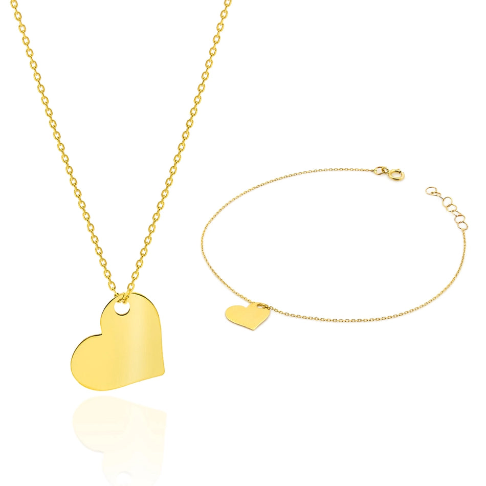 Gold Jewelry Set – Celebrity-Style Heart Necklace and Bracelet (Initial J)