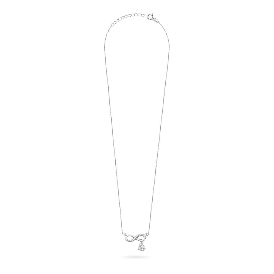 Silver necklace and bracelet set — infinity symbol with heart and cubic zirconia