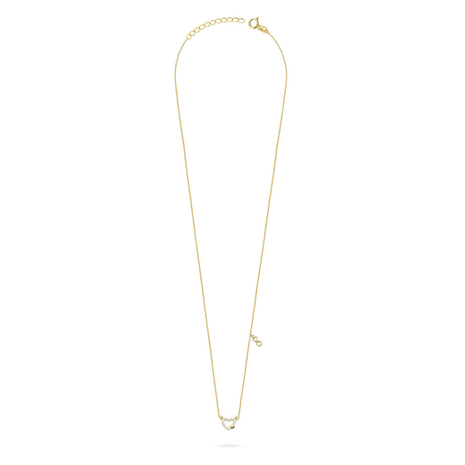 Gold-plated necklace and bracelet set — heart with cubic zirconia and infinity