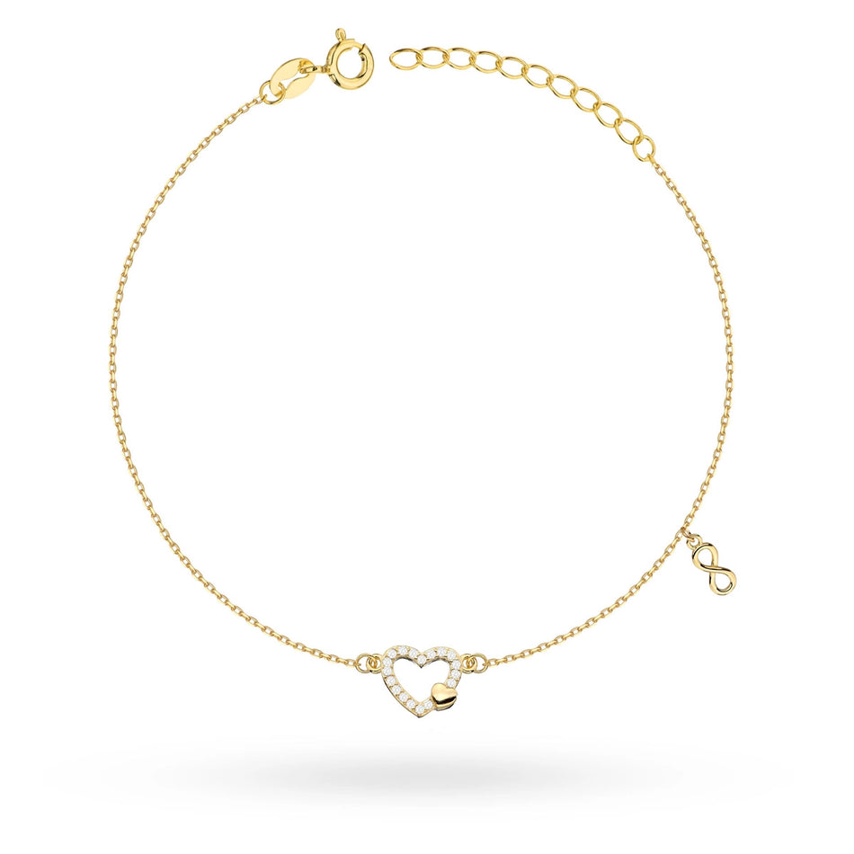 Gold-plated necklace and bracelet set — heart with cubic zirconia and infinity