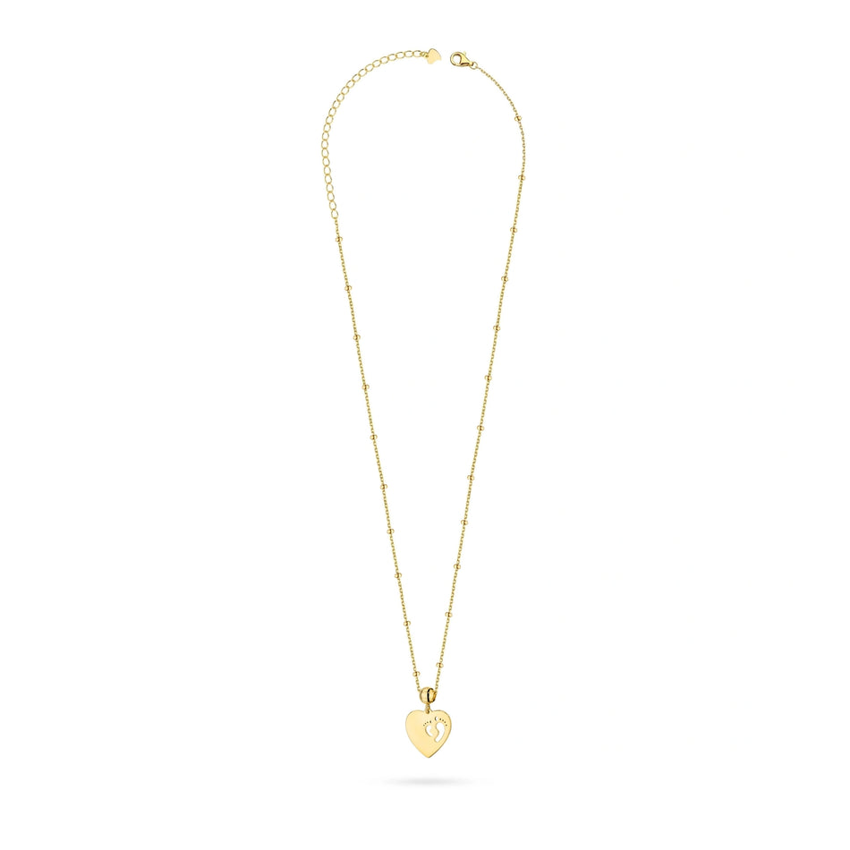Gold-plated necklace and bracelet set — heart with baby feet, engraved (for Mom)