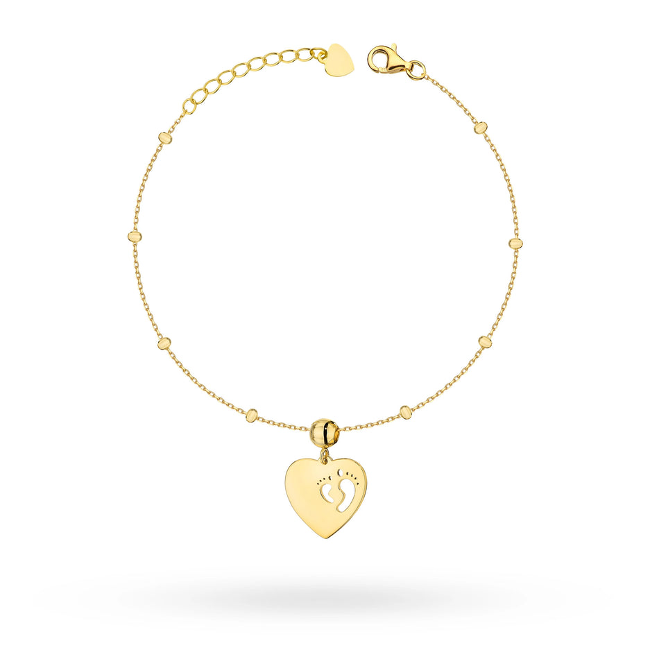 Gold-plated necklace and bracelet set — heart with baby feet, engraved (for Mom)