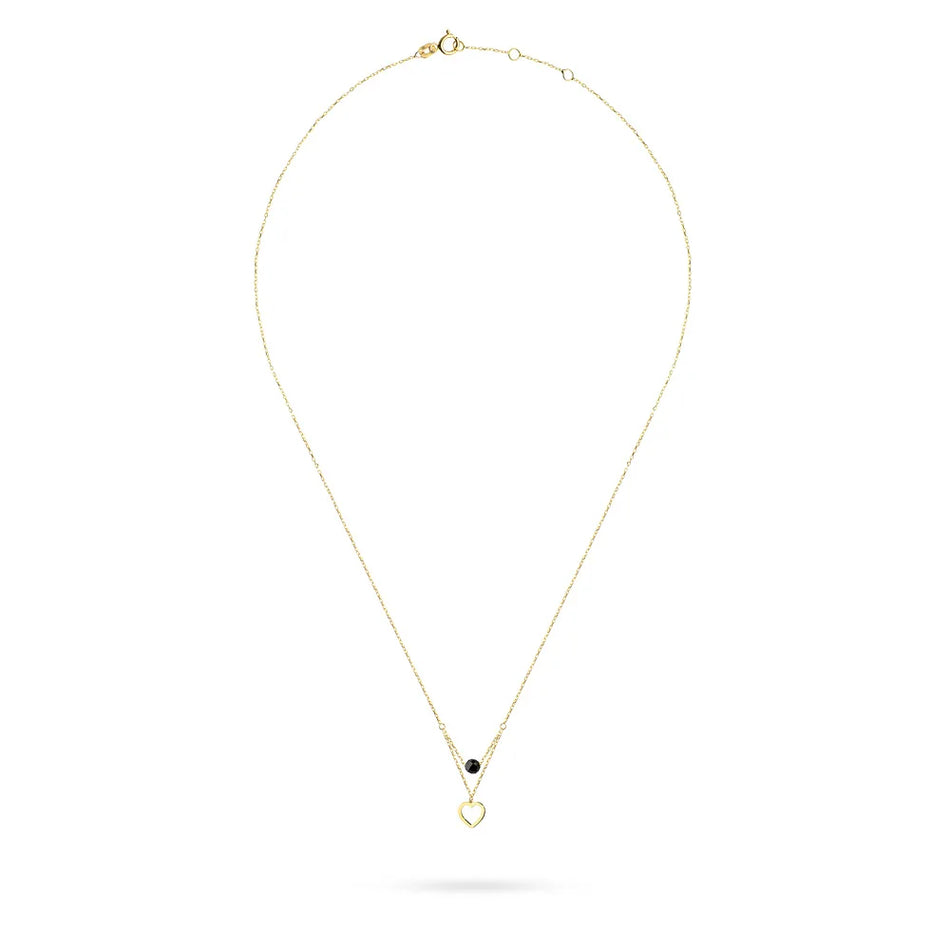 Gold Jewelry Set – Bracelet and Necklace with Double Chain, Bead and Heart