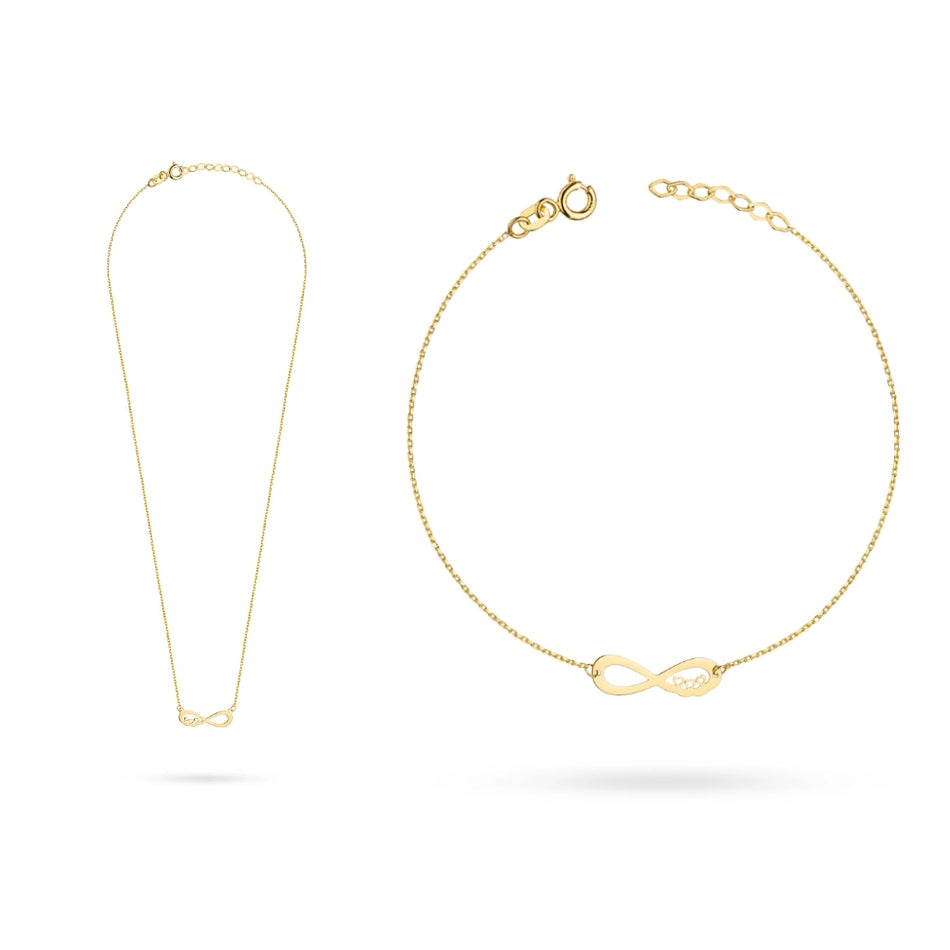 Gold Jewelry Set – Necklace and Bracelet with Infinity and Heart