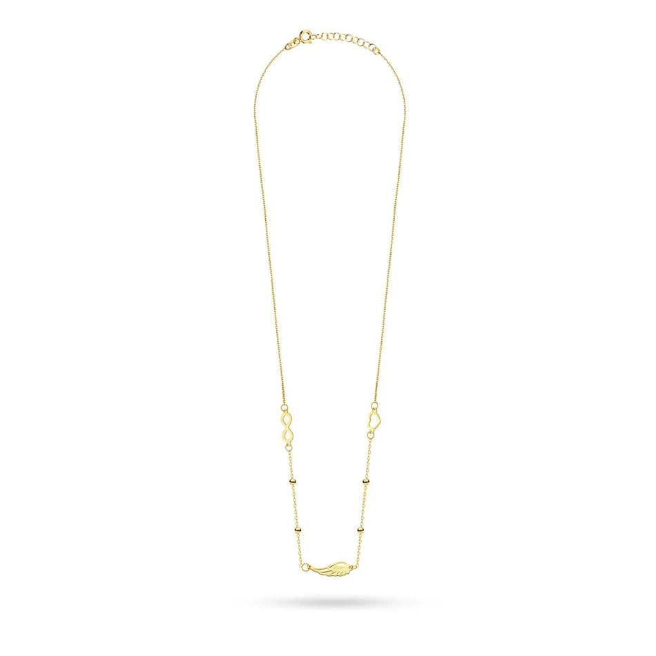 Gold Jewelry Set – Necklace and Bracelet with Heart, Wing and Infinity Symbol