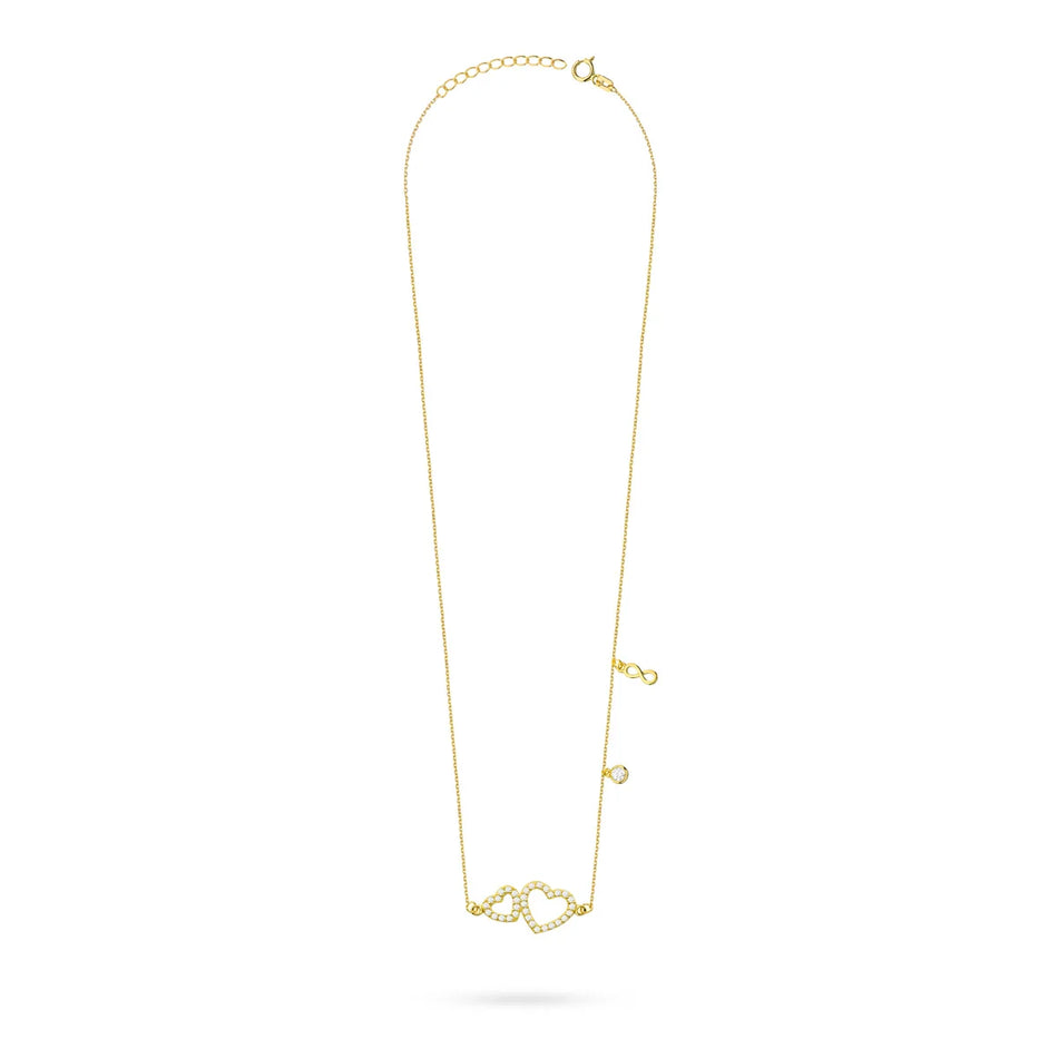 Gold-plated necklace and bracelet set — hearts and infinity with cubic zirconia