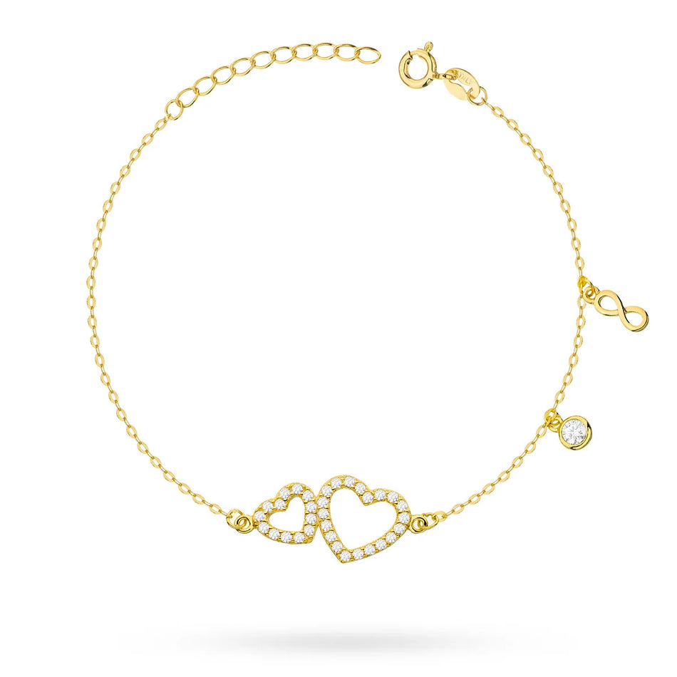 Gold-plated necklace and bracelet set — hearts and infinity with cubic zirconia