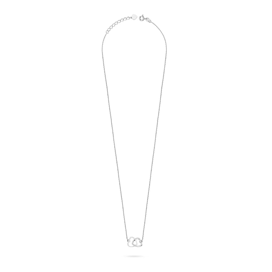 Silver necklace and bracelet set — two intertwined hearts