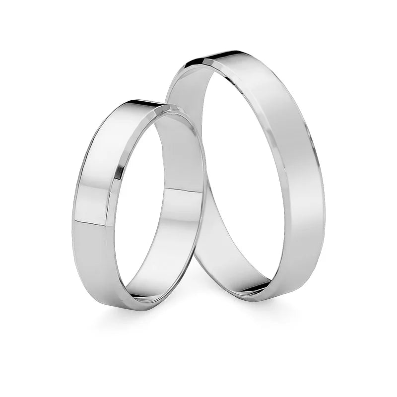 Classic White Gold Wedding Bands Rings with Diamond-cut Edges 4mm