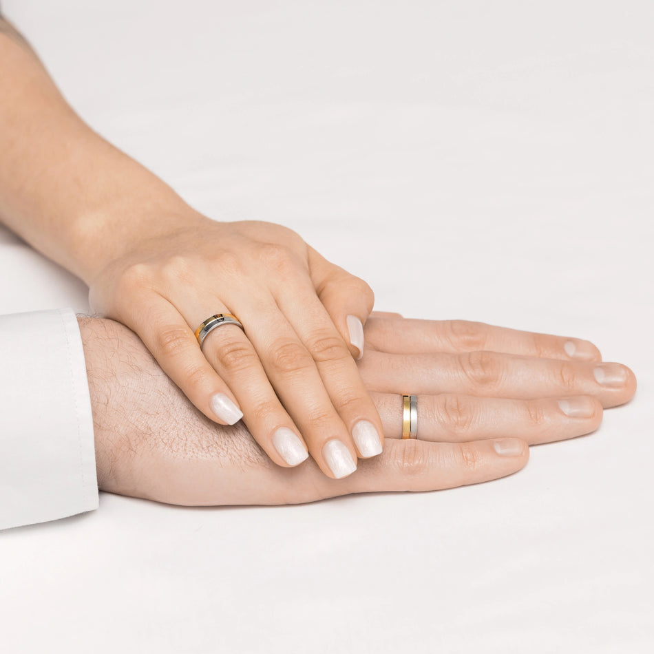 Plochý dvojfarebný zlatý svadobný prsteň 5 mm